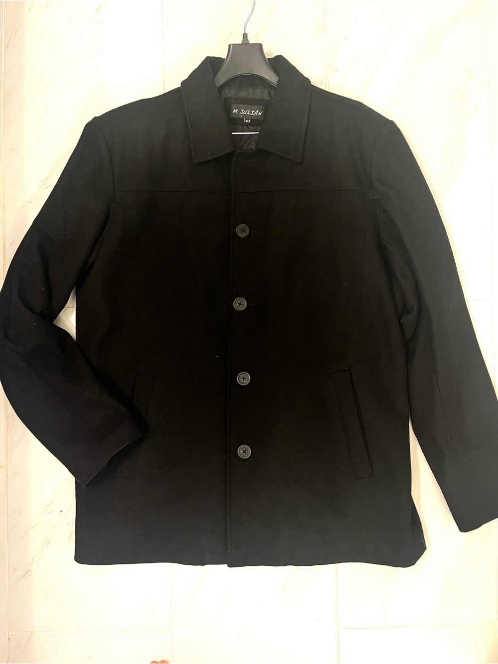 M Julian Vintage Men’s Black Button Front Wool Coat-sz XLT